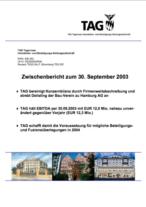 Zwischenbericht zum 30. September 2003