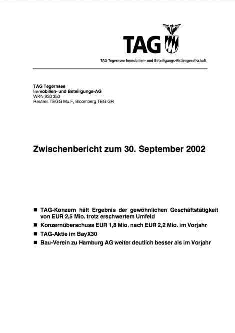 Zwischenbericht zum 30. September 2002