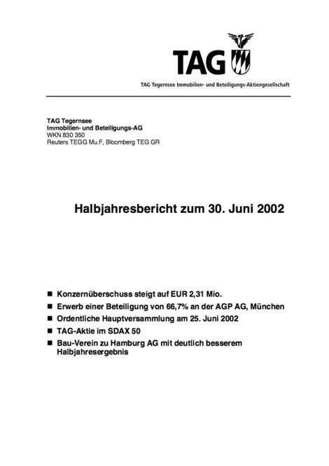 Halbjahresfinanzbericht zum 30. Juni 2002