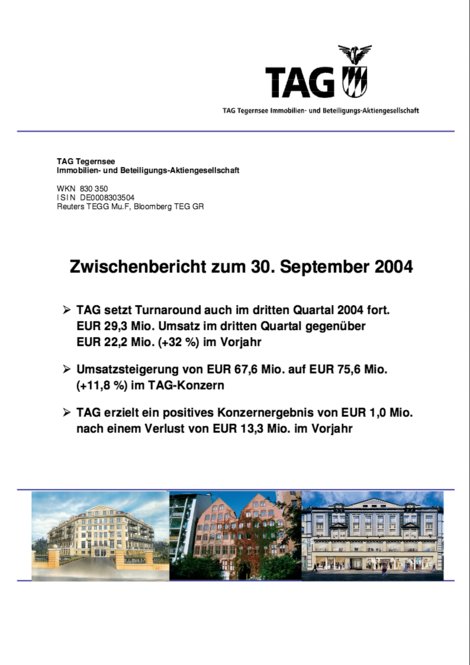 Zwischenbericht zum 30. September 2004