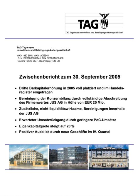 Zwischenbericht zum 30. September 2005