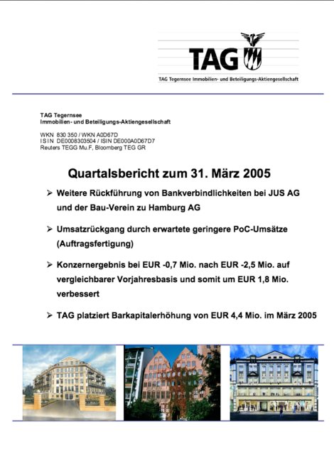 Quartalsbericht zum 31. März 2005