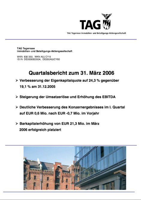 Quartalsbericht zum 31. März 2006
