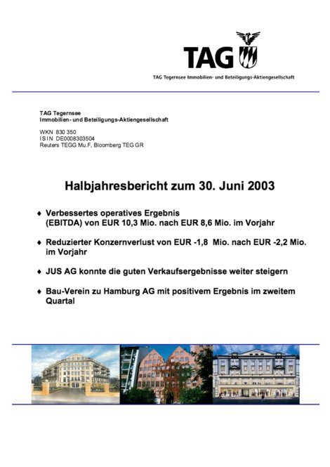 Halbjahresfinanzbericht zum 30. Juni 2003