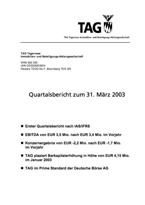 Quartalsbericht zum 31. März 2003